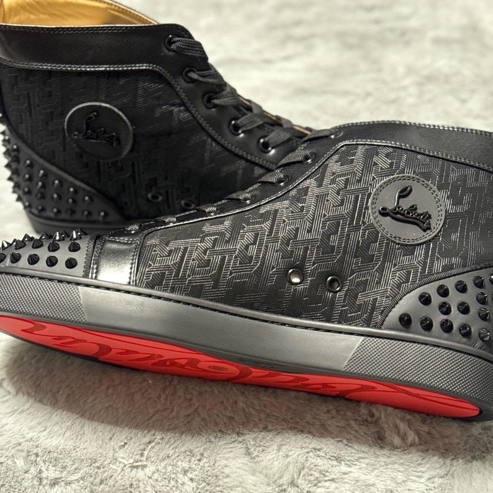 Christian Louboutin Black Studded Sneakers with Red Soles
